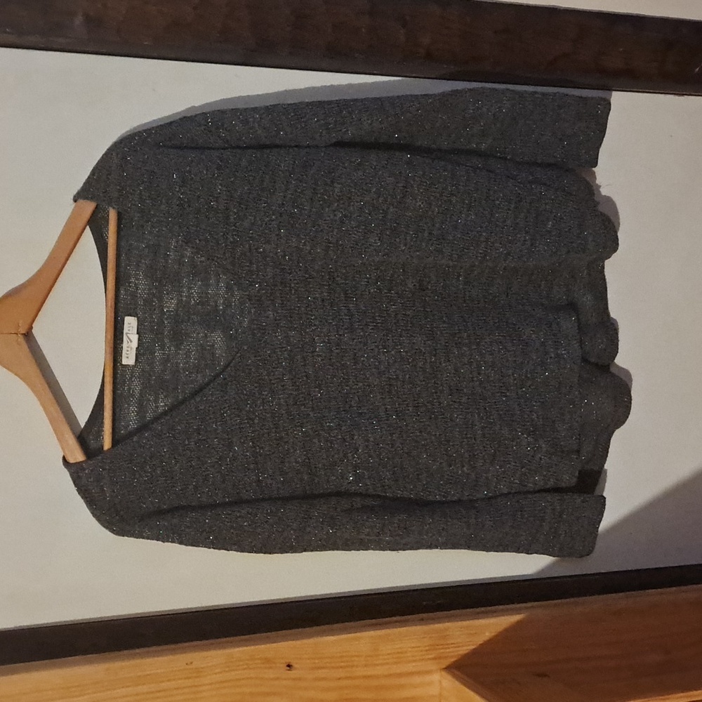 Aeropostale women's gray sparkle see through v neck light sweater medium.